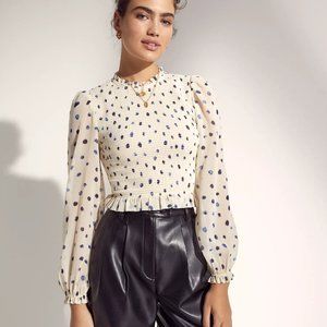 Aritzia Wilfred Tempest Blouse in Birch/Classic Navy